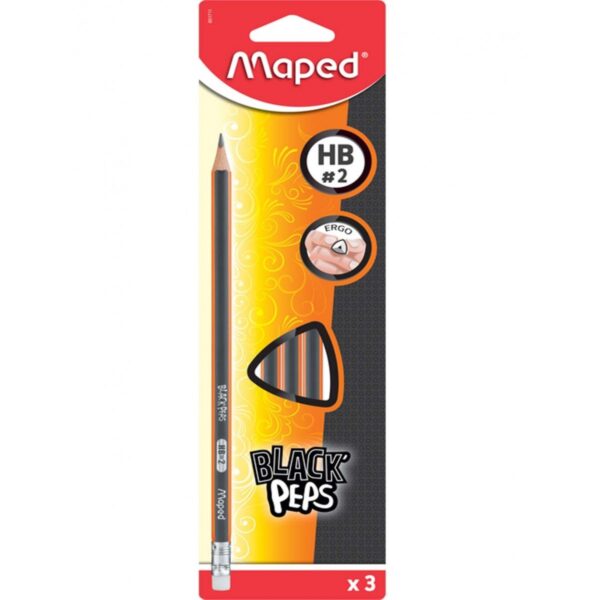 MAPED BLACK'PEPS GRAPHITE PENCIL HB X 3