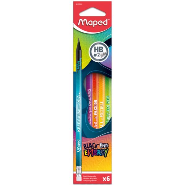 MAPED BLACK'PEPS ENERGY WOODFREE GRAPHITE PENCIL HB X 6