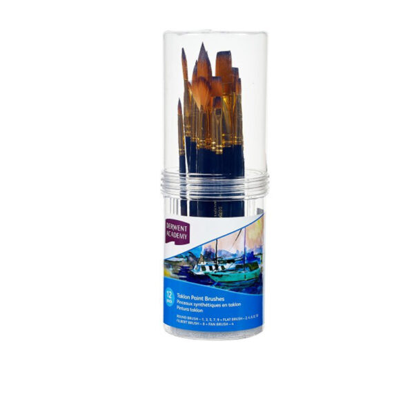 DERWENT ACADEMY TAKLON SMALL BRUSH SET CYLINDER 12 PACK