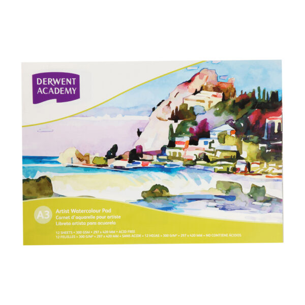 DERWENT ACADEMY WATERCOLOUR PAD A3 LANDSCAPE 12SH