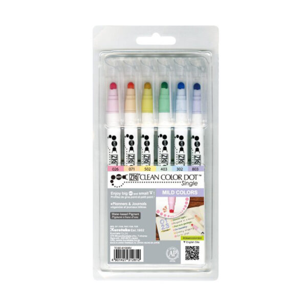 KURETAKE ZIG CLEAN COLOUR DOT MARKER - 6 MILD COLOR SET